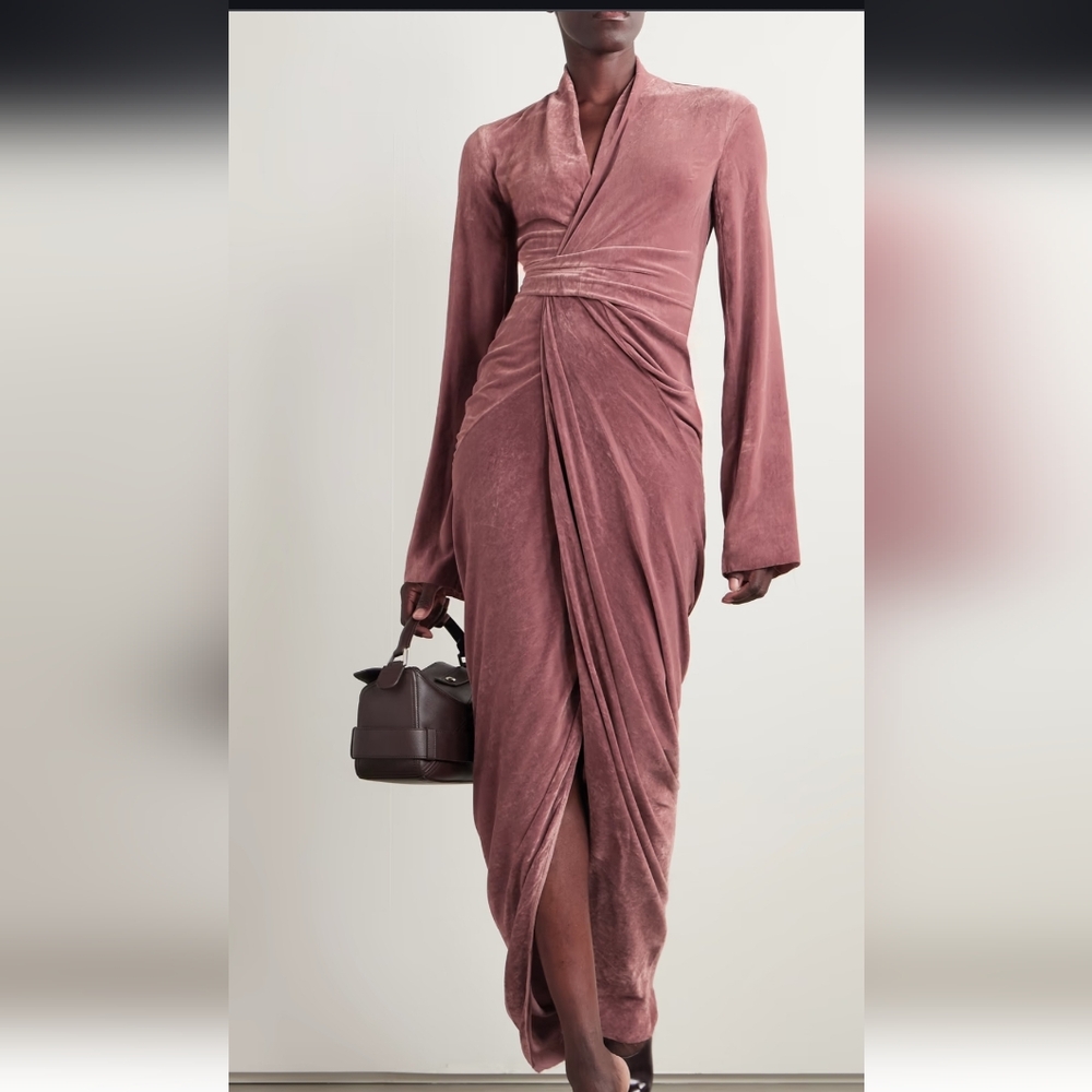 Rick Owens Burnt Pink Velvet Wrap Dress - Picture 14 of 14